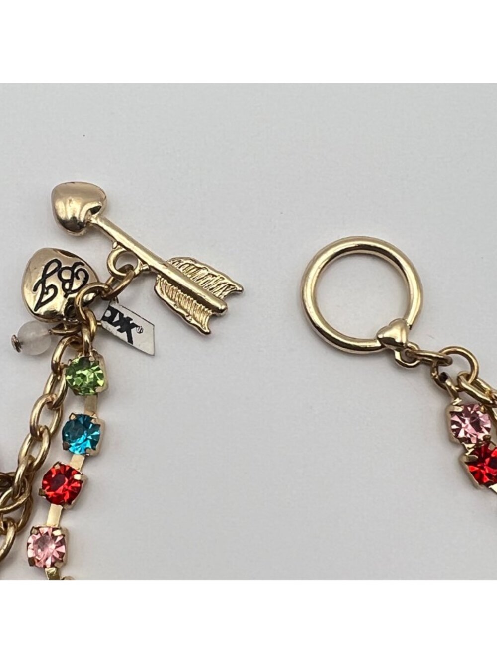 Betsey Johnson Rainbow Gummy Bear Charm Bracelet Rhinestones 8" Gold-Tone NWOT - Picture 6 of 14